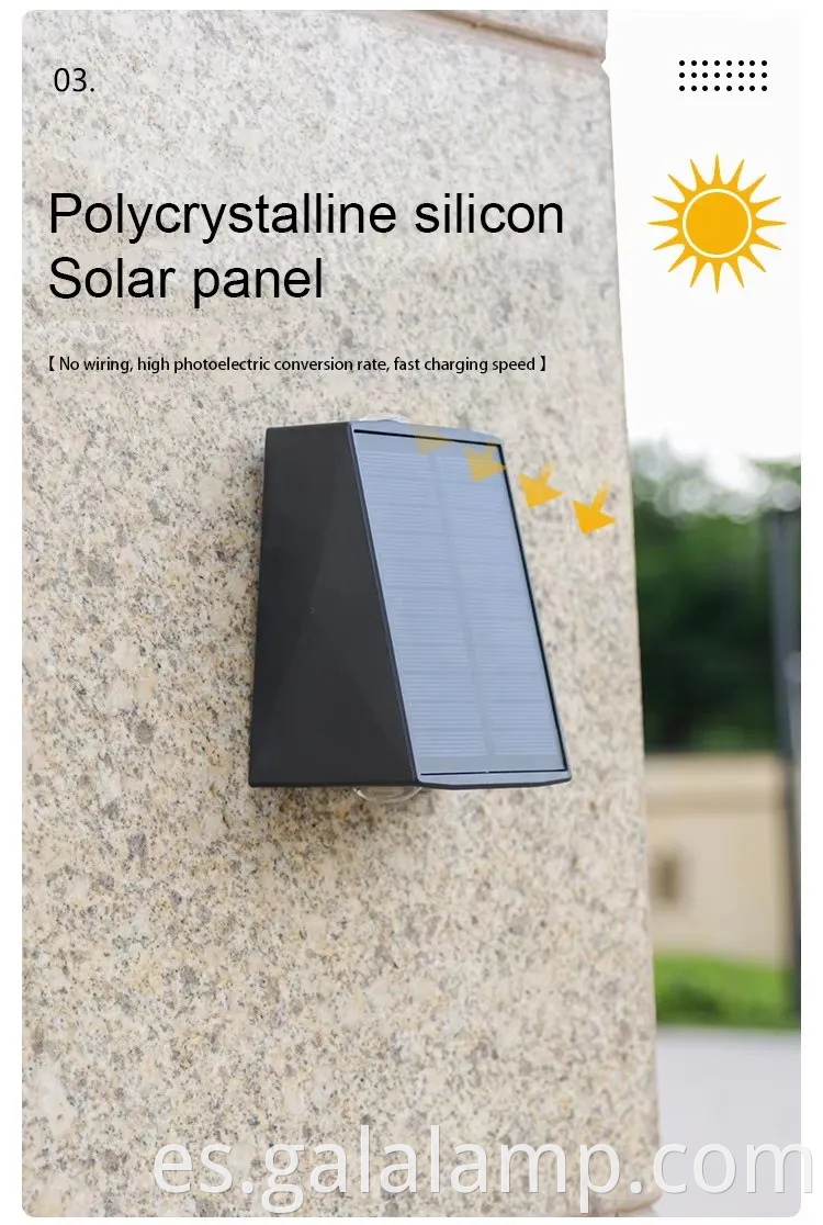Luz de pared al aire libre impermeable con energía solar para jardines